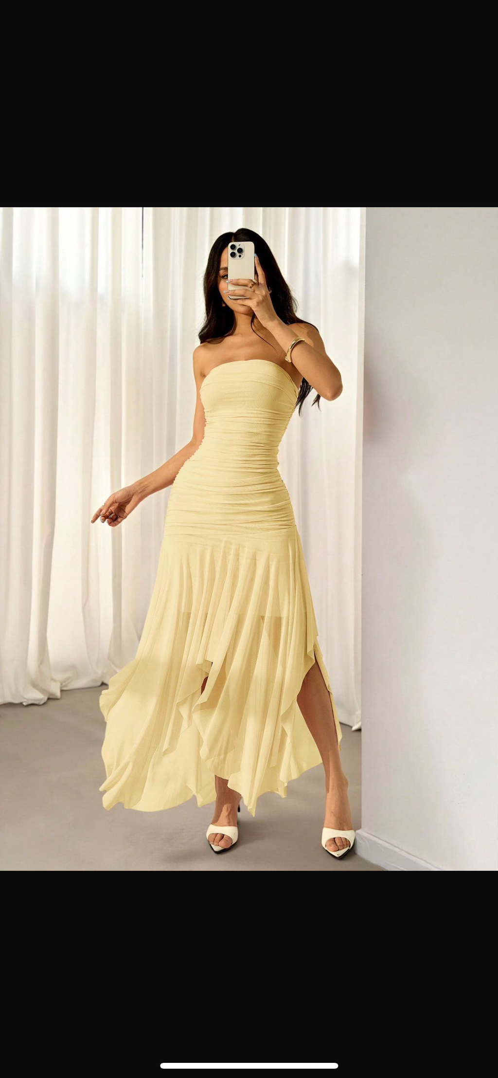 Vestido Midi Strapless Drapeado "Ninfa del Sol" – Amarillo Pastel