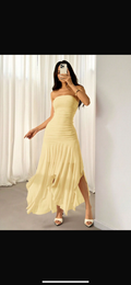 Vestido Midi Strapless Drapeado "Ninfa del Sol" – Amarillo Pastel