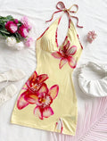 Vestido Mini Halter Floral - Orquídea Amarilla