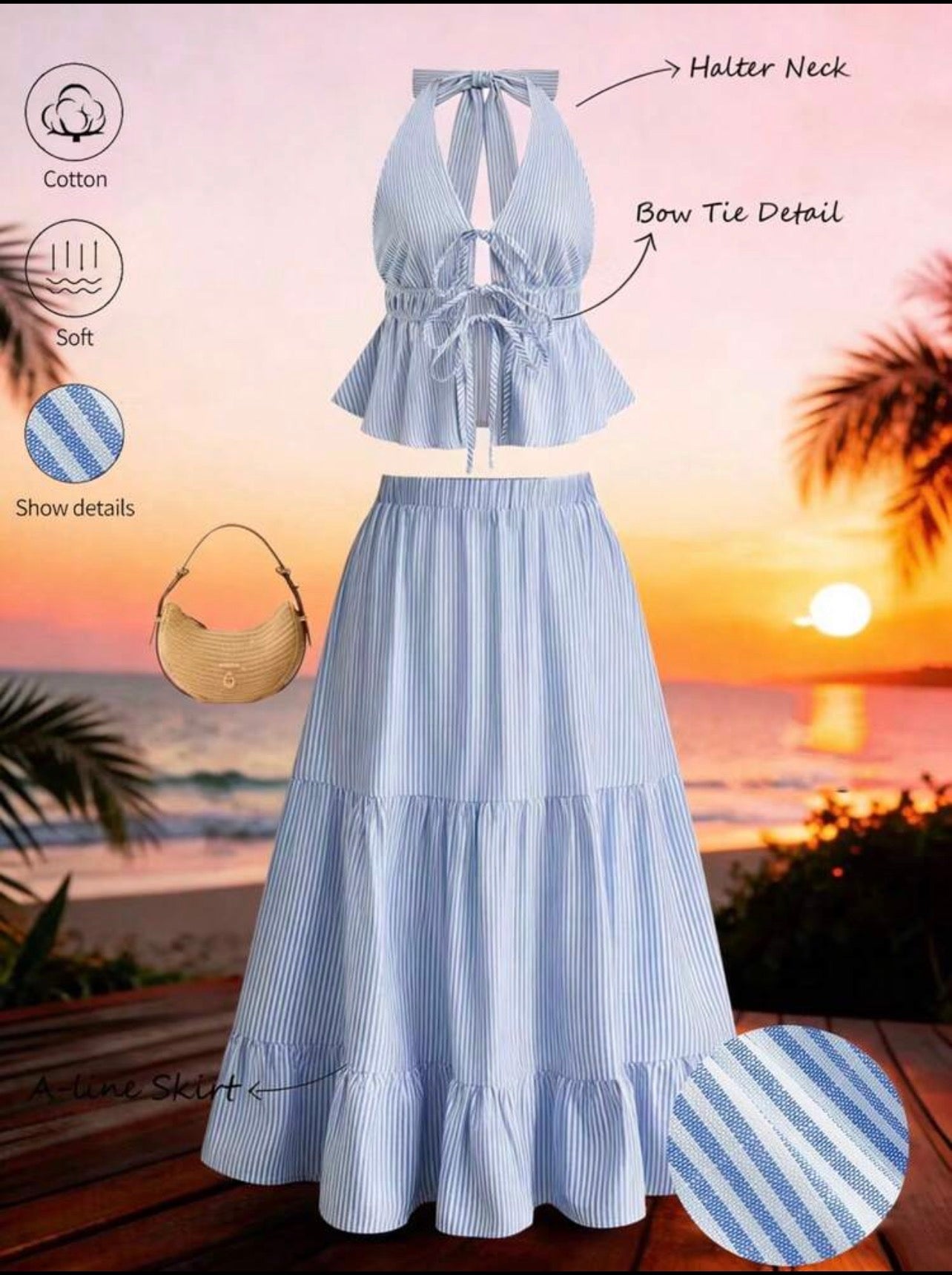 Set Capri Resort – Top Halter Peplum y Falda Midi Escalonada