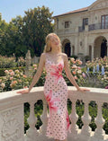 Vestido Maxi Florence – Escote Drapeado Satinado Mix Lunares y Flores