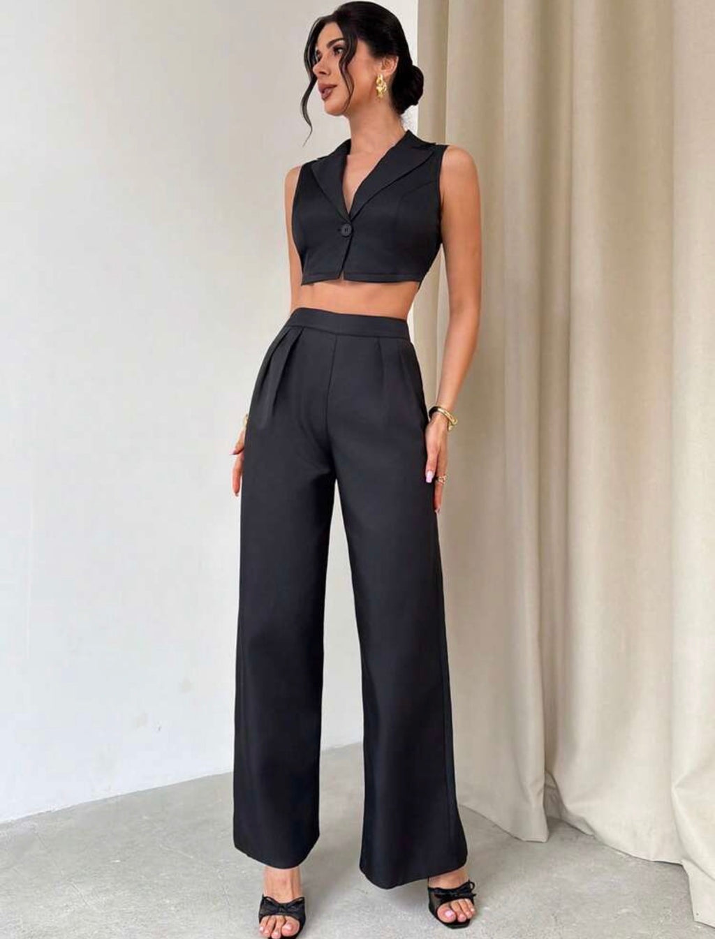 Conjunto Sastrero de Dos Piezas: Chaleco Crop y Pantalón Wide Leg Milán
