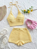 Conjunto de Dos Piezas "Lemon Sorbet" – Top Halter y Shorts de Textura Rugosa