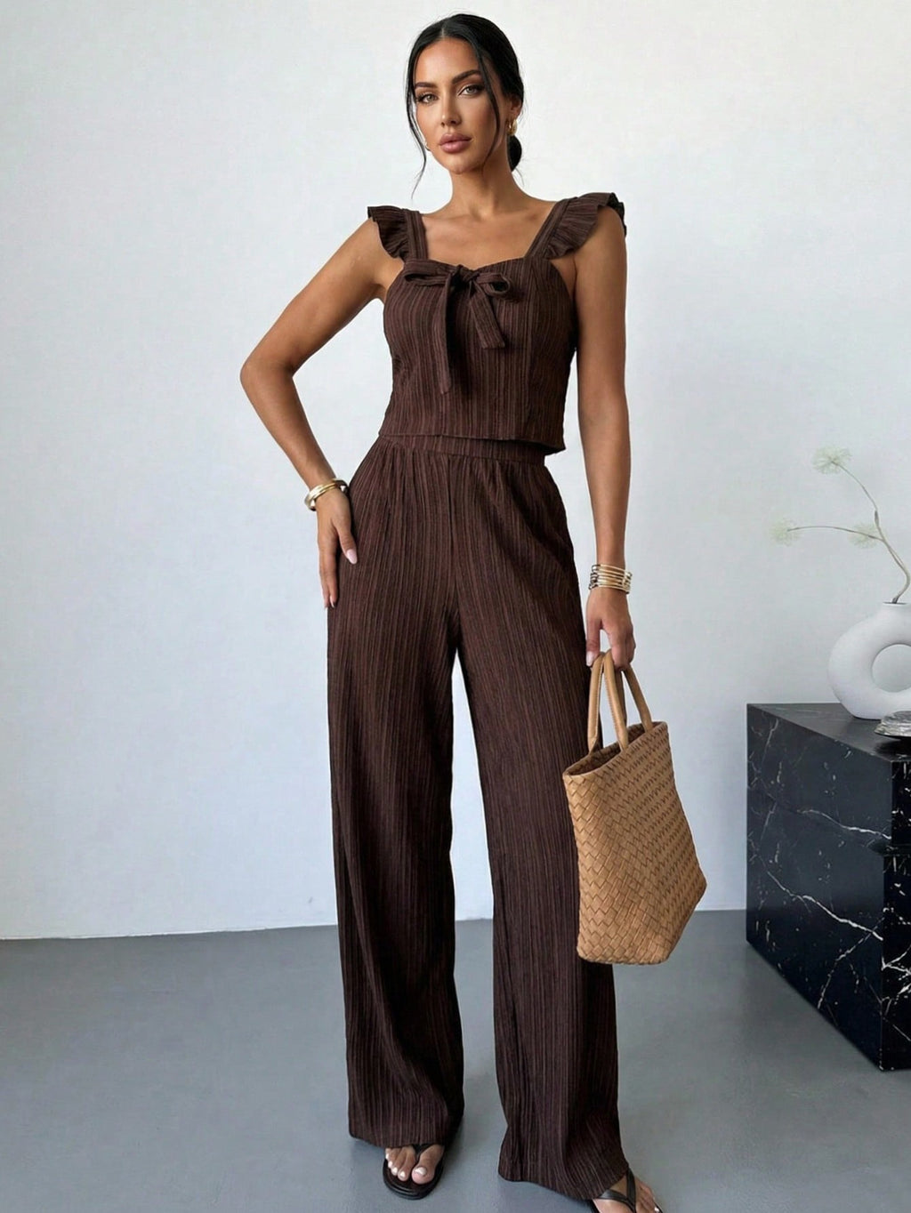 Set Plisado Sahara – Top de Volados con Lazo y Pantalón Wide Leg