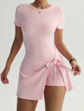 Vestido con Short Integrado y Lazo Lateral – Rosa Pastel