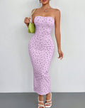 Vestido Midi Strapless Ajustado con Estampado Floral - Lila