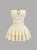 Vestido Mini Atenas – Strapless Texturizado con Volados y Herraje