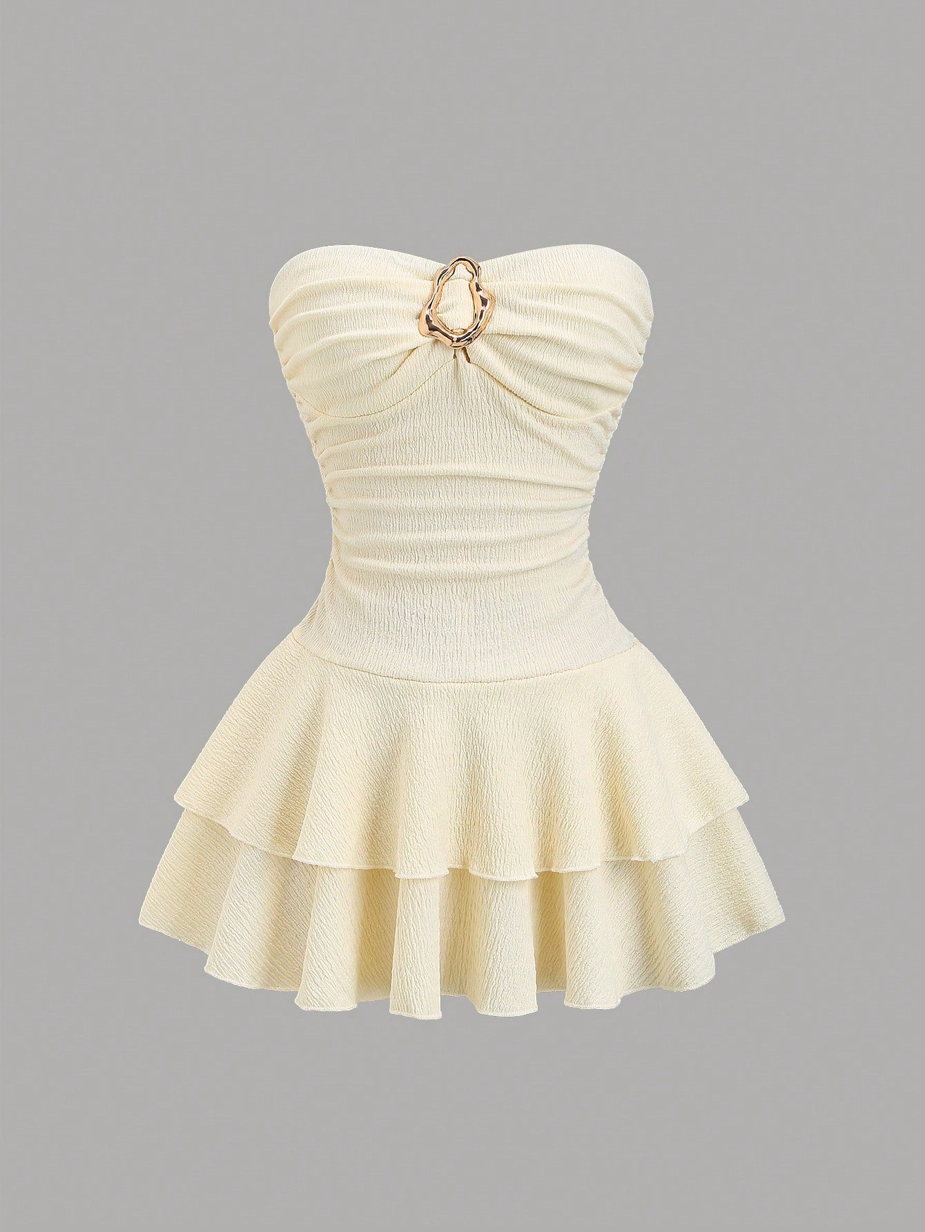 Vestido Mini Atenas – Strapless Texturizado con Volados y Herraje