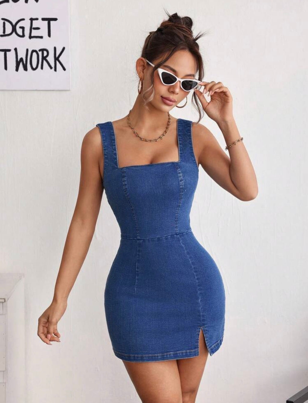 Vestido Mini Denim Entallado - Azul Retro