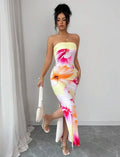 Vestido Maxi Strapless con Estampado Floral Tropical