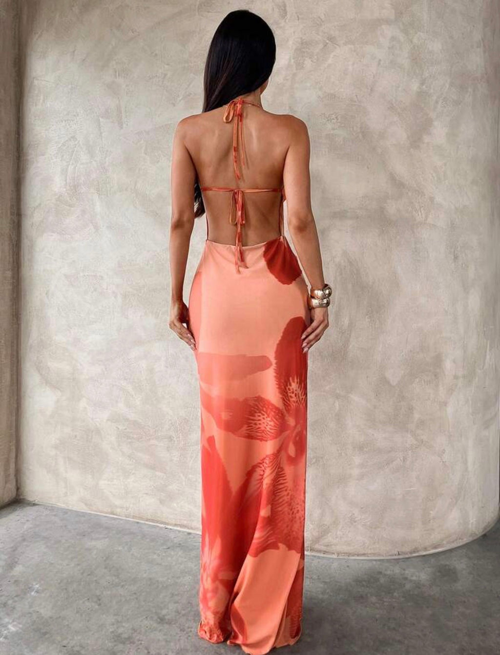 Vestido Maxi de Malla Floral - Atardecer Tropical
