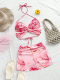 Set de Verano de Dos Piezas – Top Cruzado Estilo Mariposa y Falda Rosa Mármol