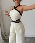 Enterizo Riviera Glam – Jumpsuit Halter con Aberturas y Ribete Ondulado
