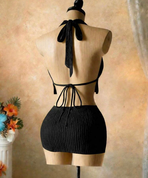 Conjunto de Dos Piezas Set Top Halter y Falda Plisada - Negro
