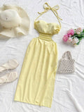 Vestido Midi Halter Cut-Out – Amarillo Pastel