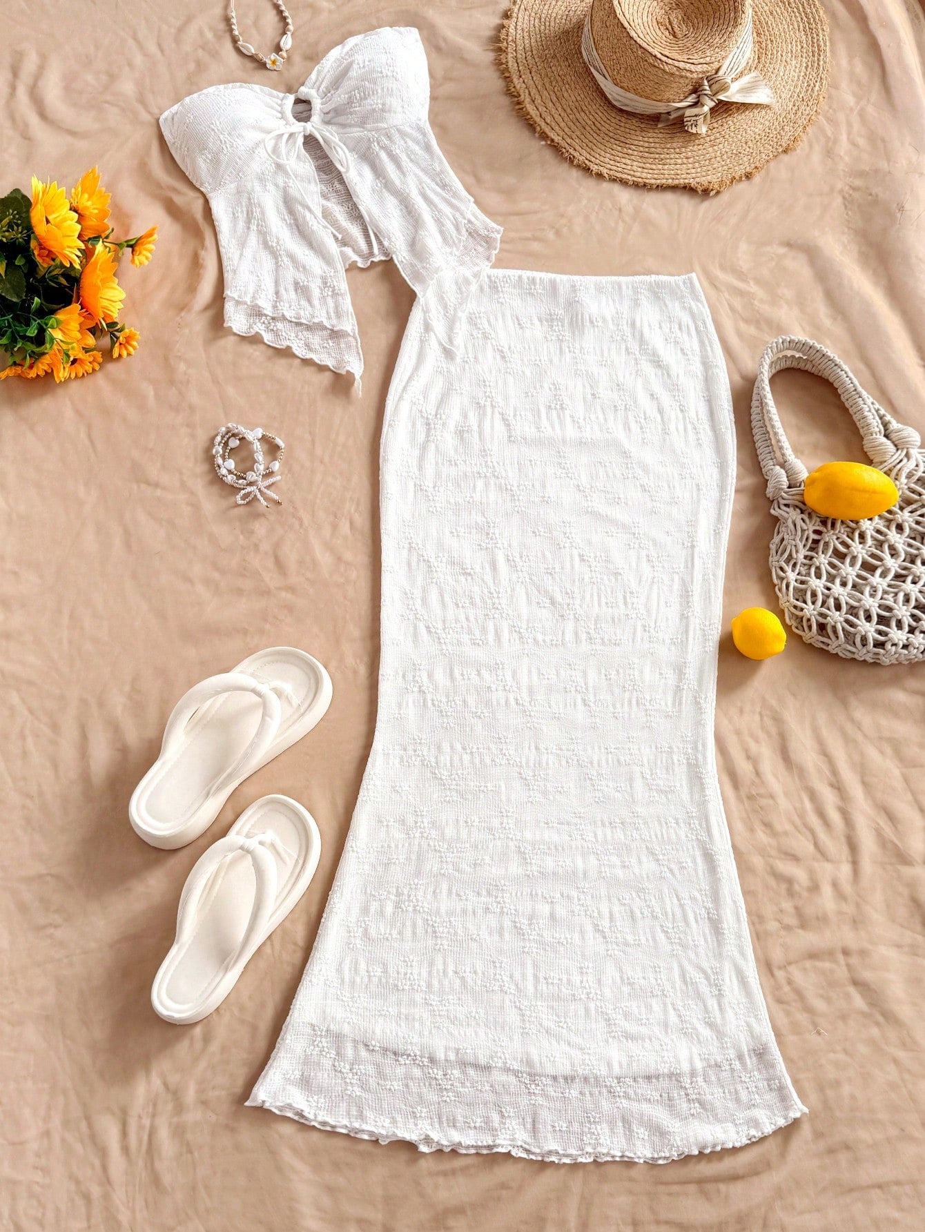 Conjunto Maxi de Malla Texturizada Dos Piezas - Arena Blanca