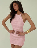 Vestido Mini "Rosé Ruffles" – Cuello Halter y Textura Plisada