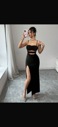 Vestido Maxi Negro "Night Out" con Detalles Cut-Out