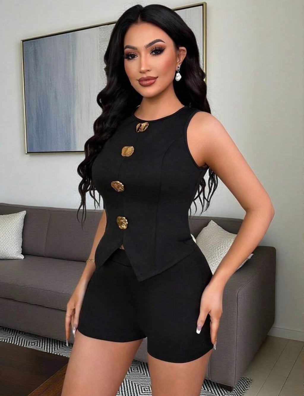 Set Sastrero Atenas – Chaleco Peplum con Botones de Autor y Biker Short