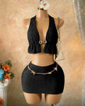 Conjunto de Dos Piezas Set Top Halter y Falda Plisada - Negro