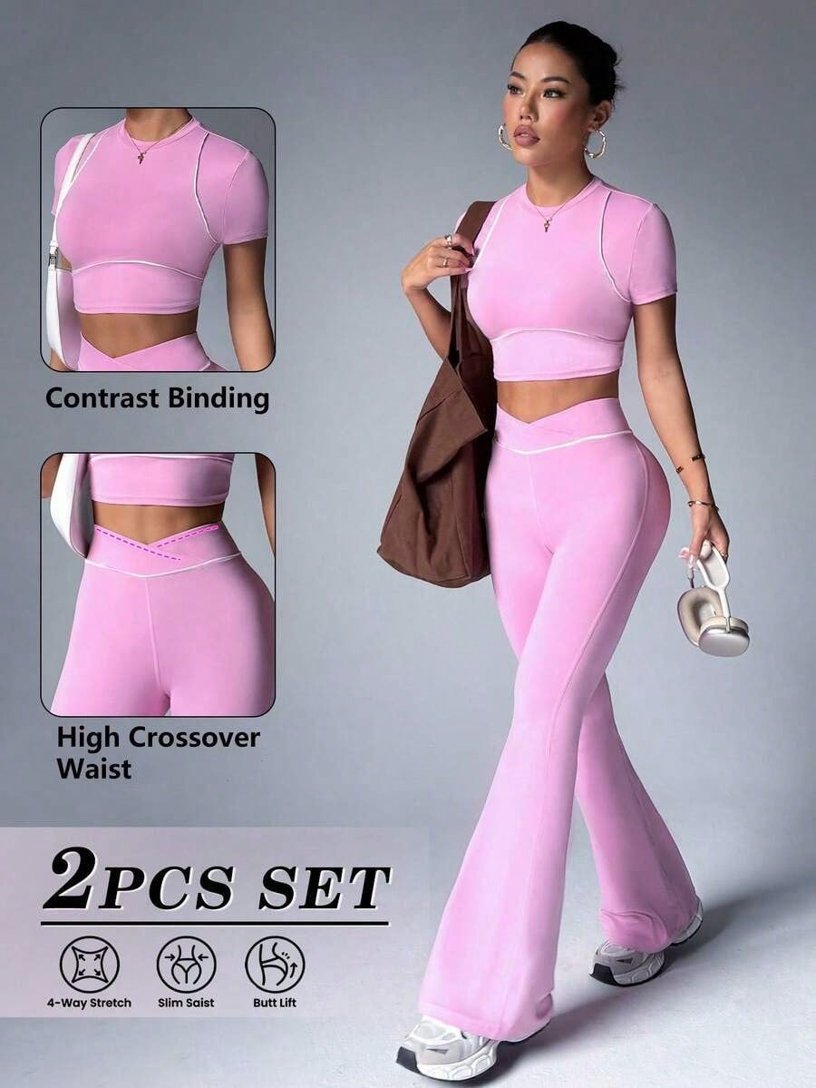 Conjunto Deportivo de 2 Piezas: Top Crop y Leggings Acampanados