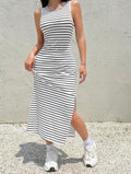Vestido Midi "Nautical Stripe" – Estilo Tank con Abertura Lateral