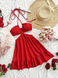 Vestido Mini Santorini – Halter Cut-Out con Textura y Volados
