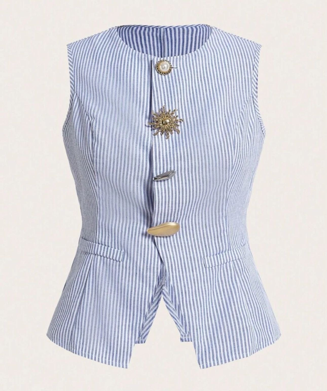 Blusa Chaleco de Algodón a Rayas con Botones Joya – Estilo Elegante y Fresco