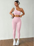 Conjunto Deportivo Asimétrico Pink Comfort – Top de Un Hombro y Leggings de Tiro Alto