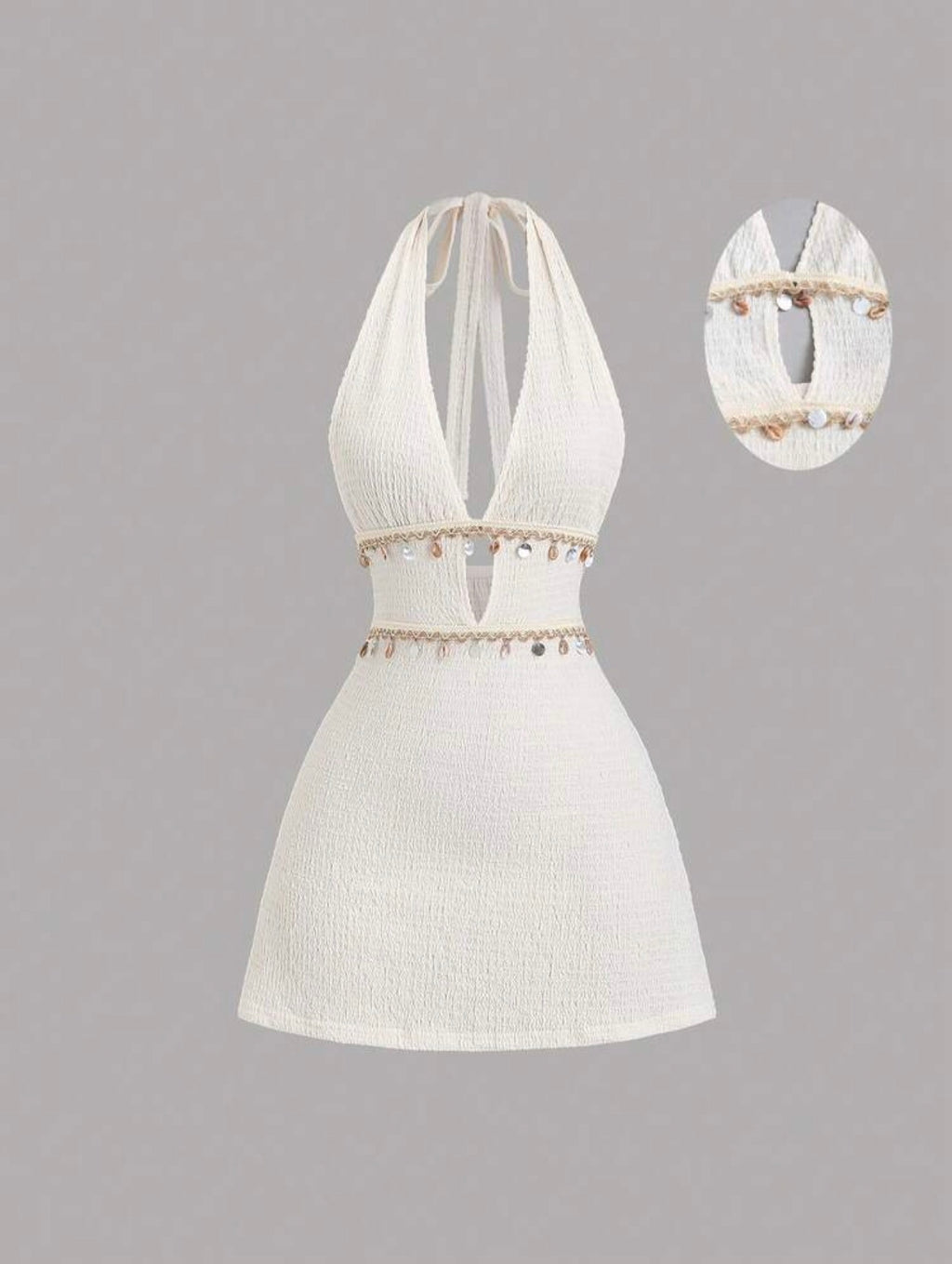Vestido Mini Halter Ibiza con Detalles de Conchas