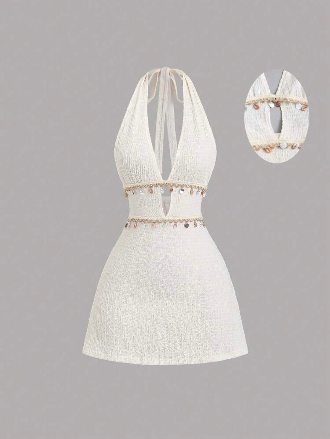 Vestido Mini Halter Ibiza con Detalles de Conchas