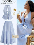 Set Capri Resort – Top Halter Peplum y Falda Midi Escalonada