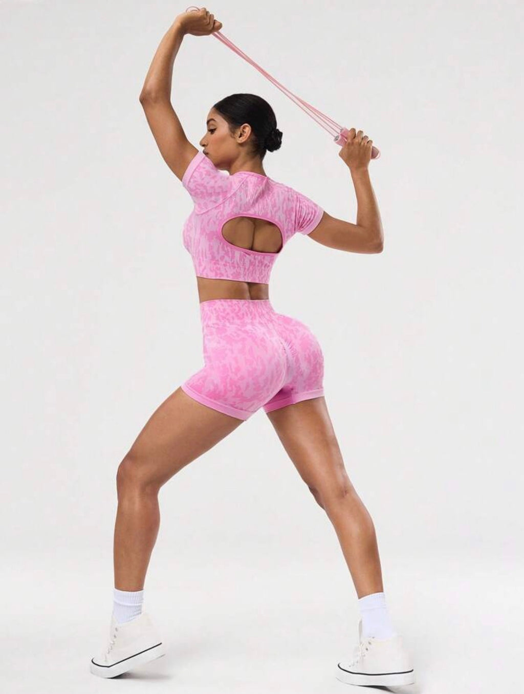 Conjunto Deportivo Seamless Camuflaje Rosa (2 Piezas)