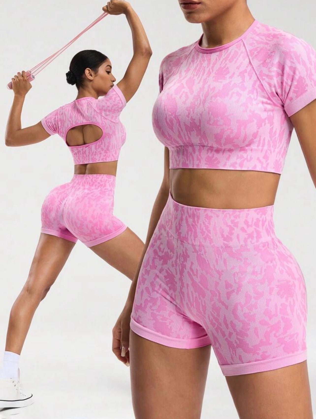 Conjunto Deportivo Seamless Camuflaje Rosa (2 Piezas)