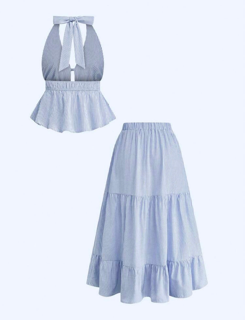 Set Capri Resort – Top Halter Peplum y Falda Midi Escalonada