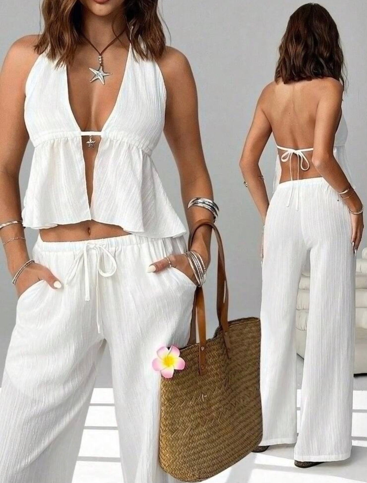 Conjunto de Dos Piezas Playero "Ibiza Vibe" – Blanco