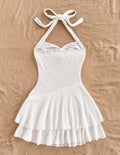 Vestido Mini Ibiza – Halter Texturizado con Doble Volado Asimétrico