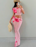 Conjunto Playero Tropical Hibiscus – Top Corto Asimétrico y Falda Maxi Translúcida