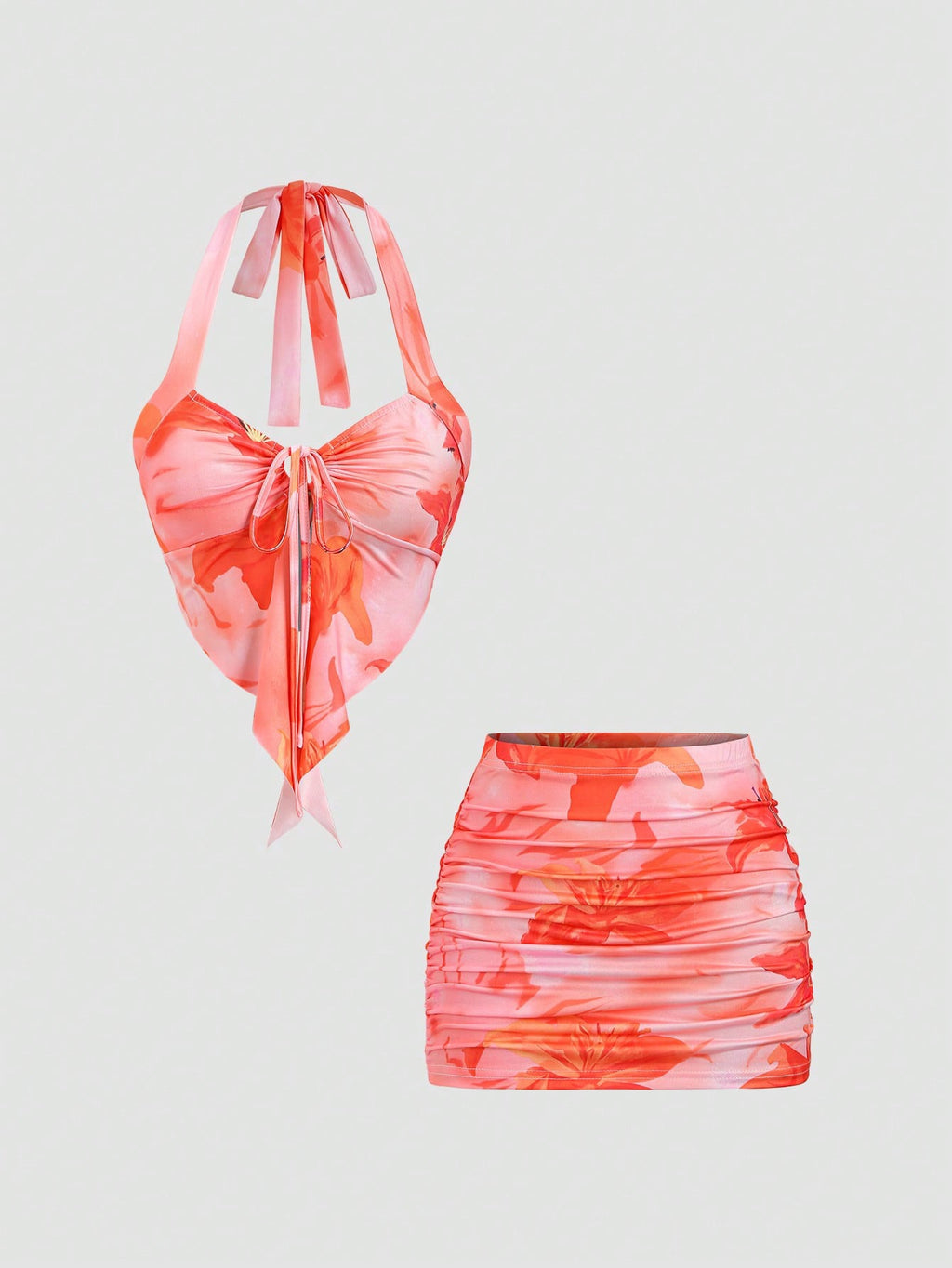 Conjunto de Falda y Top Pañuelo Floral - Hibisco Rosa