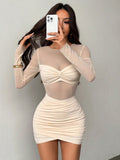 Vestido Mini "Velo de Crema" - Sofisticación en Mesh