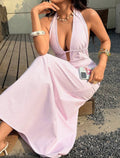 Vestido Maxi Positano – Halter Cut-Out Estampa de Rayas