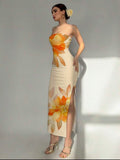 Vestido Maxi Strapless Floral – Elegancia Tropical