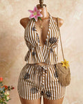 Conjunto Bahía Náutica – Top Halter Escotado y Shorts a Rayas con Conchas
