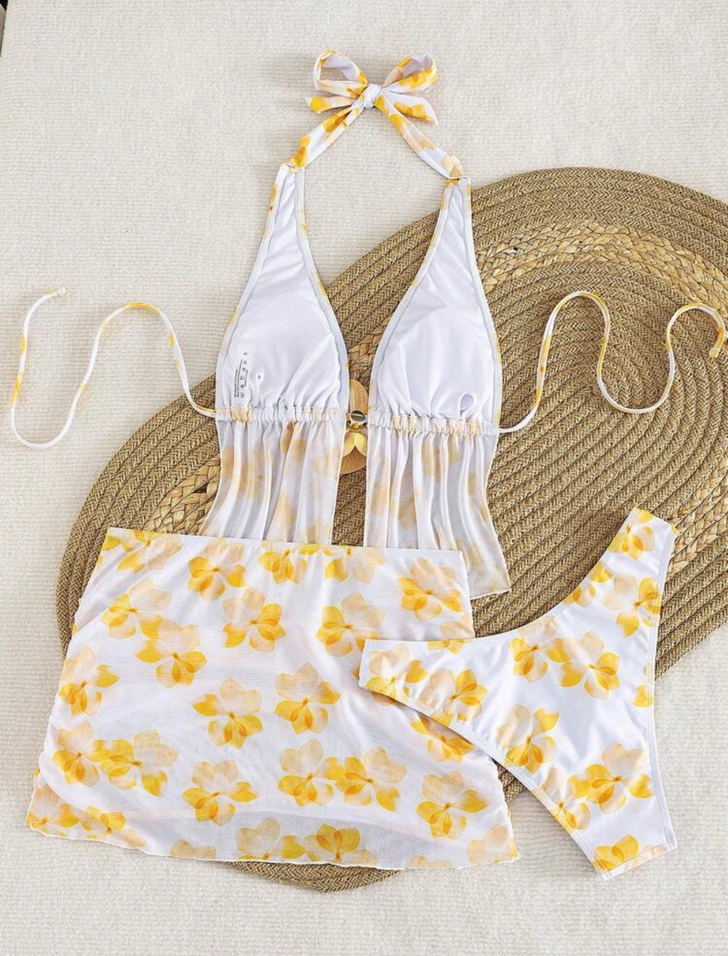 Set Resort Orquídea – Tankini Halter, Bikini Cavado y Mini Falda