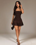Vestido Corto Cocoa Mesh – Minivestido Strapless Fruncido con Volantes