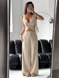 Set Sastrero Tulum – Chaleco Cruzado Crop y Pantalón Wide Leg