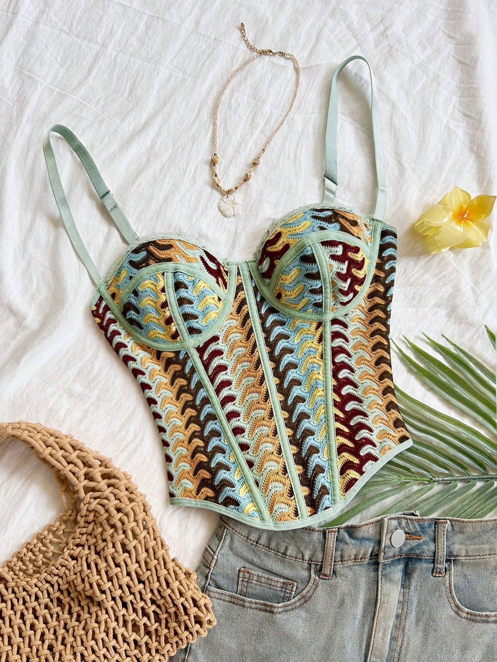 Corsé Crop Top de Ganchillo Ondas Boho