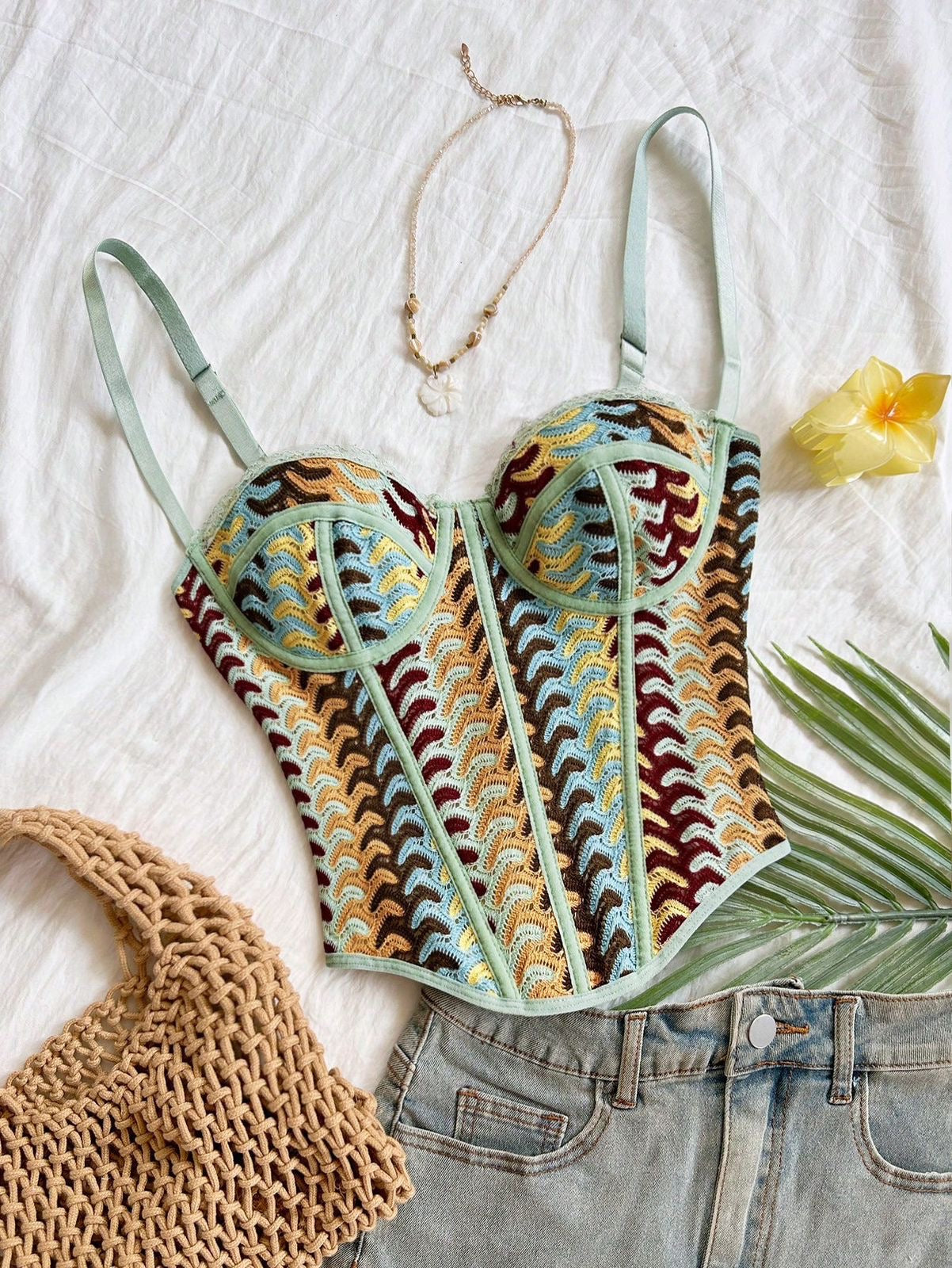 Corsé Crop Top de Ganchillo Ondas Boho