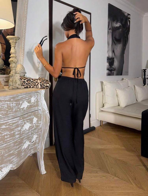 Conjunto de Dos Piezas de Lino Halter y Pantalón Fluido Capri