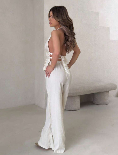 Conjunto de Dos Piezas "Aria" - Top Peplum y Pantalones Fluidos